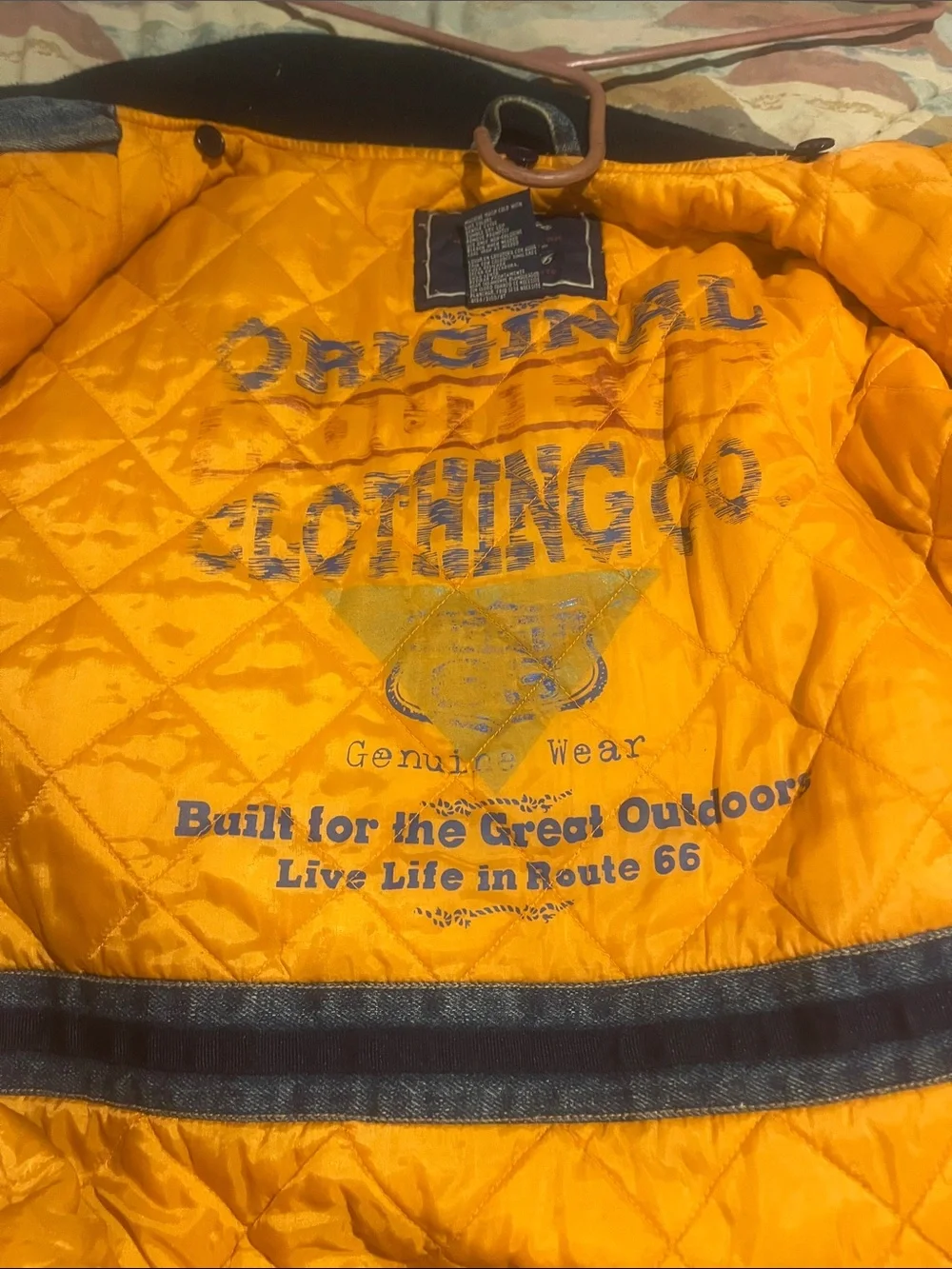 Route 66 Denim Bomber Jacket with Navy Sleeves